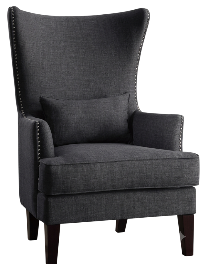 Wingback accent chair in charcoal fabric, made by Sofa Square Furniture, Koramangala