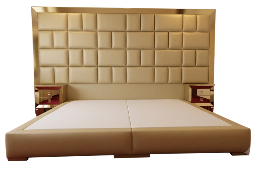 Panel headboard bed in champagne gold, made by Sofa Square Furniture, Koramangala