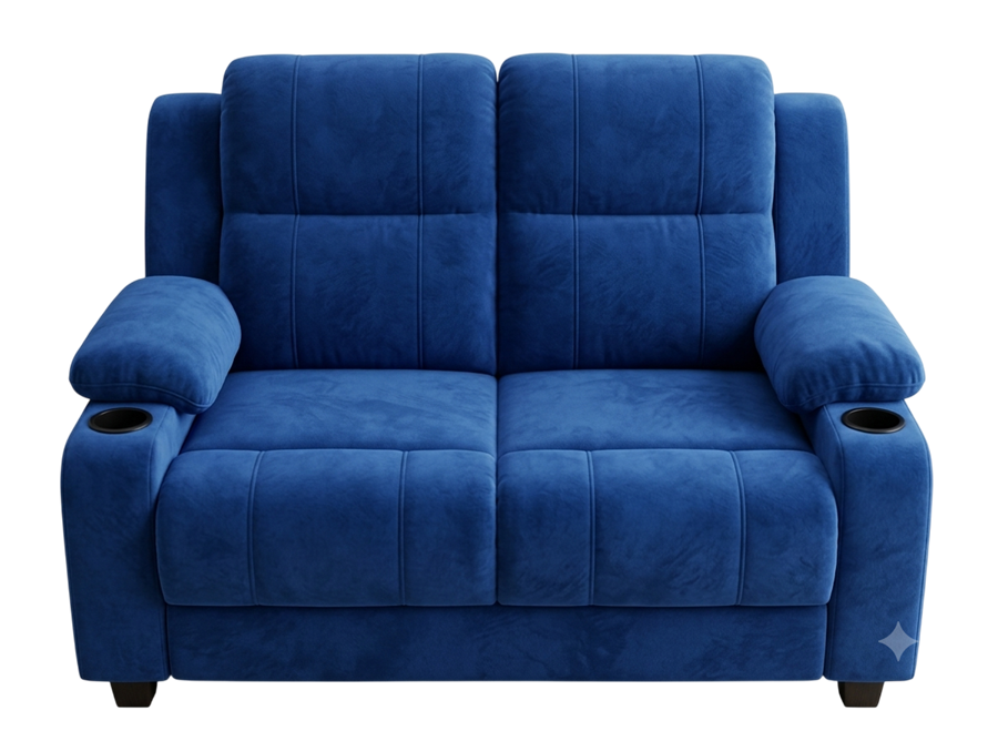Reclining loveseat in royal blue fabric, made by Sofa Square Furniture, Koramangala
